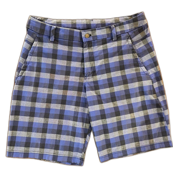 Lululemon Commission 10" Plaid Stretch Cotton Golf Shorts Blue Gray Men’s 38 - Picture 1 of 8